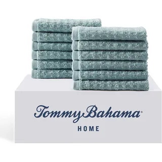 Tommy Bahama - Waschlappen-Set, sehr saugfähige Baumwolle, Badezimmer-Dekor, fusselarm und lichtbeständig (Nordsee-Türkis, 12-teilig)