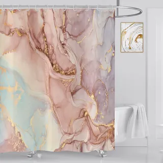 ASDCXZ Duschvorhang Marmor 180x180 cm, Modern Abstrakt Gold Orange Lila Marmor Optik Textur Waschbar Stoff Bad Duschvorhänge Polyester Textil Wasserdicht Duschvorhang für Badewanne mit 12 Hake