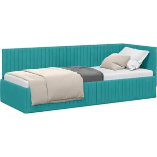 SYFAXTM Eckbettgestell mit Kopfteil Türkis 80 x 200 cm Samt - Türkis