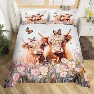 Homemissing Highland Rindsleder Bettbezug 140 x 200 cm Jungen Mädchen Highland Kuh Bettwäsche für Kinder, Frauen Männer, Ultraweich, Tier, Western, Dekor, Bettbezug