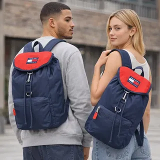 Rucksack Tommy Jeans Heritage Unisex Nylon Blau Rot 30x14x44 CM Original
