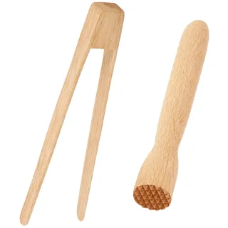 2 Stück Krautstampfer Mit Holzzange Set, Buchenholz Kartoffelstampfer Holz, Robuster Sauerkrautstampfer Ideal Für Kimchi, Sauerkraut Und Zum Fermentieren Von Gärgut, Mühelose Anwendung