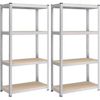 Songmics Schwerlastregal, 2er Set, Kellerregal, Lagerregal, 40 x 80 x 160 cm, Regal mit Stahlgestell, bis 520 kg belastbar, 4 verstellbare Ablagen, silbern GLR044E02