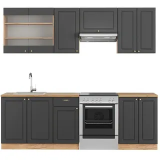 Vicco Küchenzeile Fame-Line 240 cm Anthrazit Landhaus/Goldkraft Eiche
