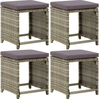 The Living Store Gartenhocker 4 Stk. mit Kissen Poly Rattan Grau - Grau