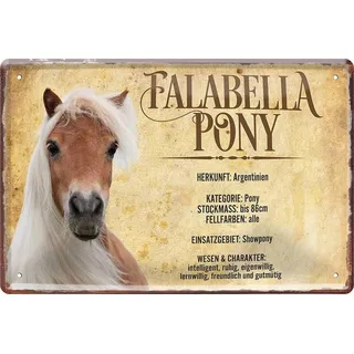 Falabella Pony Pferd Horse Steckbrief 20 x 30 cm Deko Spruch Blechschild Blech 444