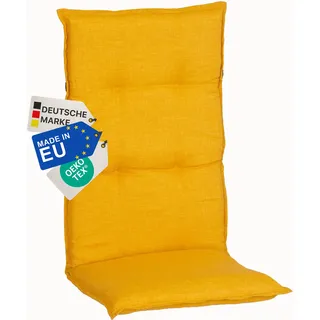 NYVI Gartenstuhl Auflage Hochlehner Barcelona - UV-Beständig, Atmungsaktiv, Strapazierfähig - Hochlehnerauflage Sitzkissen Outdoor - Sitzauflagen für Gartenstühle 118x50cm Senfgelb