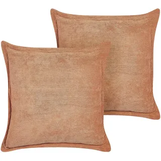 Beliani Dekokissen Cord 2er-Set Orange 43/43 cm Zinnia , Textil , 43x43 cm , Heimtextilien, Wohntextilien, Kissen, Zierkissen