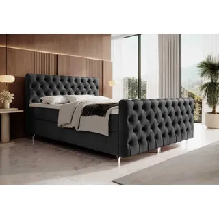 yourhouse24 Boxspringbett Chester Plus (Bonell-Matratze und Topperr), mit zwei Bettkästen - Dunkelgrau