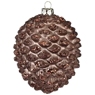 Holly & Jolly - Weihnachtskugel Zapfen Elegant Lounge, ca. 8 cm | Christbaumkugel aus Glas, handbemalt, Weihnachtsbaumschmuck in Braun, beglittert, Weihnachtsdeko für Innen