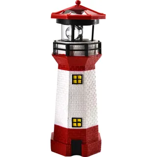 LED Solar Leuchtturm 28 cm | Garten Deko Leuchtfeuer Rot Weiß | Gartendeko Beleuchtung Mit Dämmerungssensor | Solarbeleuchtung Gartendekoration - Rot