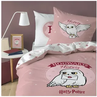 MTOnlinehandel Bettwäsche Harry Potter Biber/ Flanell in 135x200 + 80x80 cm, Eule Hedwig, 100% Baumwolle, 2 teilig, kuschelig, weich, Hogwarts, Jungen und Mädchen, Rosa rosa