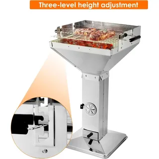 Holzkohlegrill für draußen - Säulengrill - Edelstahl - Höhenverstellbarer Grillrost - Wetterfester Parkgrill für Garten - Typ 2
