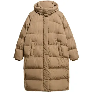 Superdry Damen. Langer brauner Kapuzen-Steppmantel mit Kapuze (M), Lässig, Polyester, Nachhaltig