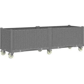 vidaXL Pflanzkasten, Hochbeet mit Rollen Rattan-Optik, Pflanzkübel für Garten Terrasse, Pflanzbeet Gemüsebeet Blumenbeet Blumenkasten, Hellgrau 160x50x54cm PP