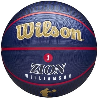 Wilson Basketball, NBA Player Icon Outdoor, Zion Williamson, New Orleans Pelicans, Outdoor und Indoor, Größe: 7, Marineblau/Gold