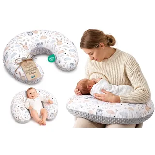 Totsy Baby Stillkissen klein Mond Minky 130 cm - Nursing und Breastfeeding Pillow Stillmond Stützkissen Stillhörnchen kleines Still Kissen und Lagerungskissen beim Stillen Oeko-Tex Eulen Grau B