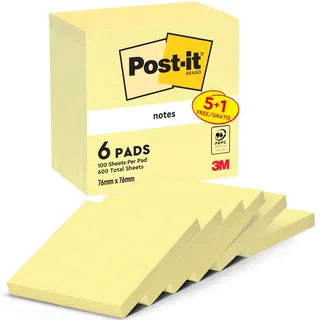 Post-it Notes 654 Haftnotizen Standard Gelb 5 Blöcke + GRATIS 1 Blöcke