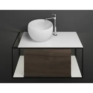 burgbad Junit Mineralguss-Waschtisch inklusive Waschtischunterschrank SFKR090, Version links, inklusive LED-Waschtischunterschrankbeleuchtung, Breite: 900mm, SFKR090LF3152G0175, Farbe: Marone Dekor