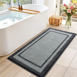 SFLXO Badematte, Rutschfester Badezimmerteppich, 150 x 80 cm, Grau | Maschinenwaschbarer Badteppich aus Weicher, Flauschiger und Saugfähiger Mikrofaser, als Badvorleger vor Dusche und Badewanne
