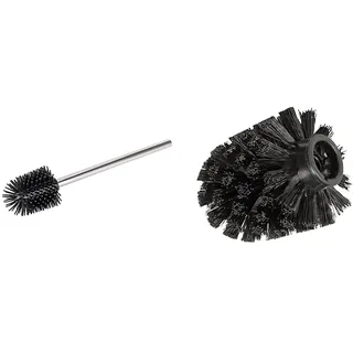 WENKO Toilettenbürste mit Silikon Bürstenkopf, Anti-Haft-Wirkung, auswechselbarer Bürstenkopf Ø 7,5 cm, rostfreier Edelstahlstiel, Silber/Schwarz