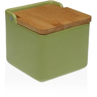 DRW Grüne Salzstreuer aus Keramik mit Deckel, 11,5 x 12,2 x 12,2 cm