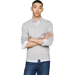 Tommy Hilfiger Herren, Pullover Essential Cotton V-Ausschnitt, grau (light Grey heather), XXL,