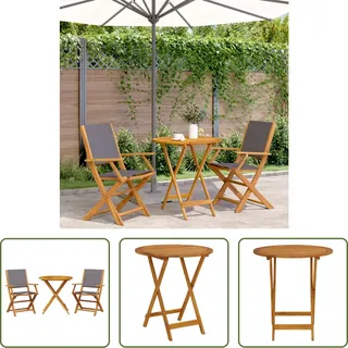 The Living Store 3-tlg. Bistro-Set Anthrazit Stoff und Massivholz - Grau