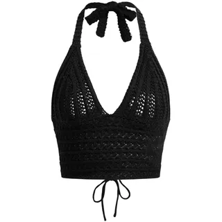Naileksi Damen-Neckholder-Top mit Schnürung, rückenfrei, gehäkelt, Y2K, schmale Passform, ärmellos, V-Ausschnitt, selbstbindend, Bauchfreies Cami-Top, Schwarz, Medium