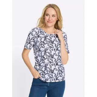 Kurzarmshirt "Kurzarm-Shirt", Damen, Gr. 46, weiß, marine, bedruckt, 100% Baumwolle, geblümt, gemustert, mehrfarbig, Rundhals, Shirts Kurzarmshirt