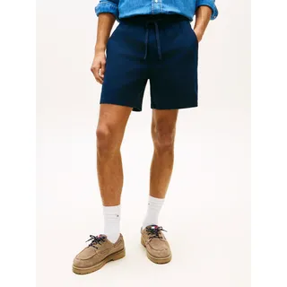 Shorts TOMMY JEANS "LINEN BLEND PULL-ON", Herren, Gr. L, N-Gr, blau (schwarz night navy), Web, Obermaterial: 86% Baumwolle, 14% Leinen, unifarben, regular fit kurz, Hosen Shorts, Regular fit mit praktischen Taschen
