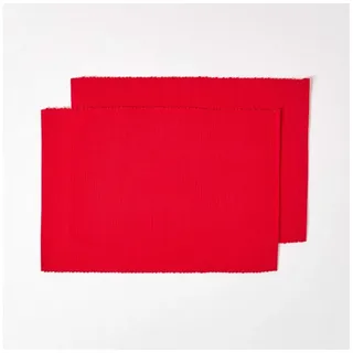 Homescapes 2er-Set rote Tischsets Baumwolle gerippt, Platzsets rechteckig aus Stoff, waschbare Platzdeckchen