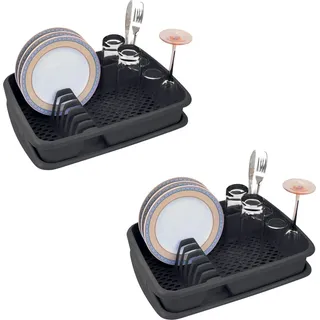 Novaliv 2x Geschirrabtropfgestell ANTHRAZITGRAU 40 x 30 cm inkl. Abtropfschale – Abtropfgestell für Küche & kleines Waschbecken – für Abwasch Set von Geschirr & Besteck Dish Drainer