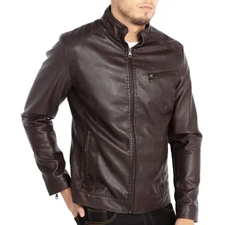 WULFUL Herren Stehkragen Lederjacke Motorrad Leichte Kunstleder Oberbekleidung, coffee, M