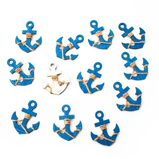 Logbuch-Verlag 12 kleine Anker Holzanker selbstklebend blau weiß 6 cm mini Schiffsanker Maritime Deko Bastelbedarf