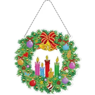 5D DIY Diamond Painting Kranz mit Licht, Weihnachten DIY Diamant Painting Set Bilder Türkranz Anhänger Handwerk Applique Mosaik Kranz Diamant Malerei Diamant Malerei Anhänger Kit für Kinder Erwachsene