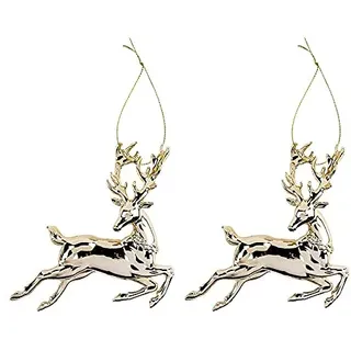 Ideen mit Herz Deko-Hirsche | Anhänger | metallic | 2 Stück | ideal als Weihnachtsdeko, weihnachtlicher Baumschmuck, Christbaum-Deko (Design 2 | 12,5 x 13 cm | Gold)