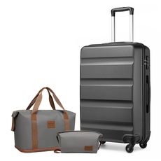 KONO Gepäck-Set Reise ABS Hartschale Kabinenkoffer mit TSA-Schloss und erweiterbarer Reisetasche & Kulturbeutel, grau, Luggage Set 5 pcs, modisch