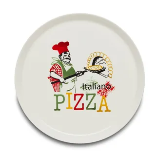KHG Pizzateller, groß mit 30 cm in Chefkoch Print, Durchmesser, für Zuhause | perfekt für Gastro und Zuhause, hochwertiges Porzellan, spülmaschinengeeignet & perfekt Stapelbar im zeitlosem Design