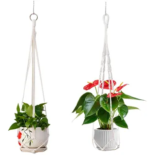 FENGCHUANG 2 Stück Makramee Blumenampel 85/87cm Makramee Blumenampel Hängetopf für Pflanzen Baumwollseil Hängeampel für Blumentöpfe und Pflanzen Innen Außen Decken Balkone Wanddekoration