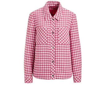Jackenblazer GOLDNER "Kurzgröße Blazer mit Hahnentrittmuster", Damen, Gr. 20, grün (pink, weiß, gemustert), Obermaterial: 62% Baumwolle CO. 23% Polyester PES. 11% Polyacryl PAN. 4% sonstige Fasern AF., Manschette, Blazer Jackenblazer, aufgesetzte Brusttaschen