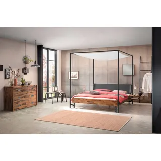 Hasena Himmelbett Bogina, Farbe: Akazie Vintage brown, lackiert, Bezugsfarbe: Kul smoke, Metallfarbe: Anthracit, verschiedene Größen - 20 cm/160 x 200 cm