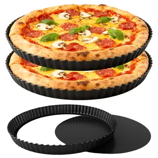 LOPYXBR 3 Stück Tarteform mit Hebeboden Set, 28 cm Antihaft Quicheform, Pie Form Rund, Quiche Backform mit Hebeboden, Tortenbodenform für Tarte, Quiche, Pie