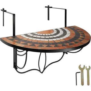 tectake Balkontisch , 75 x 65 x 62 cm, terracotta/weiß , Terracotta, Weiß , Metall , Baum/Pflanze/Natur , Freiform , 65x62x75 cm , Gartenmöbel, Gartentische, Balkontische
