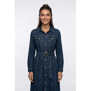 Jeanskleid GANT "BELTED DENIM MIDI", Damen, Gr. 40, N-Gr, dunkelblau worn in, Denim/Jeans, Obermaterial: 100% Baumwolle, regular fit kniefrei, Manschette, Kleider Jeanskleid, mit verstellbaren Gürtel