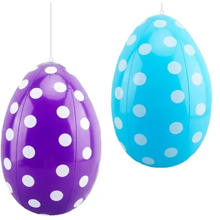 40cm Aufblasbare Osterei, 2pcs Riesiges Osterei, GroßE Ostereier Deko zum Aufhängen, Ostereier XXL Outdoor, Geeignet für Ostern, Drinnen und Draußen, Hof, Garten, Rasendekoration(Blau + Lila)