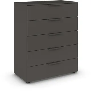 Rauch Möbel Kommode, für Schlafzimmer, Kinderzimmer, Wohnzimmer, Jugendzimmer, Flur, Garderobe, 5 Schubladen, mit Softclose Funktion, Farbe Graphit, Schwarz, Breite 80 cm,