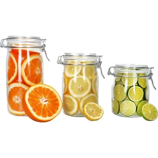 3tlg Set NORMA Vorratsglas 0,75L 1L 1,5L Bügelverschluss luftdicht Einmachgläser - Transparent
