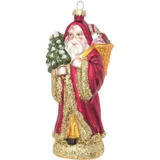 Krebs Glas Lauscha Christbaumschmuck »Santa mit Geschenkkorb & Baum«, (1 tlg.), Christbaumschmuck, Glas, mundgeblasen, handgefertigt, Weihnachtsmann, rot