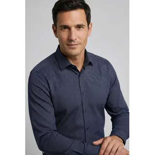 Businesshemd OLYMP "Level Five body fit", Herren, Gr. 42, N-Gr, blau (nachtblau), Web, Obermaterial: 97% Baumwolle, 3% Elastolefin, 2-Knopf-Manschette, Hemden Businesshemd, mit Minimal-Punkt-Print